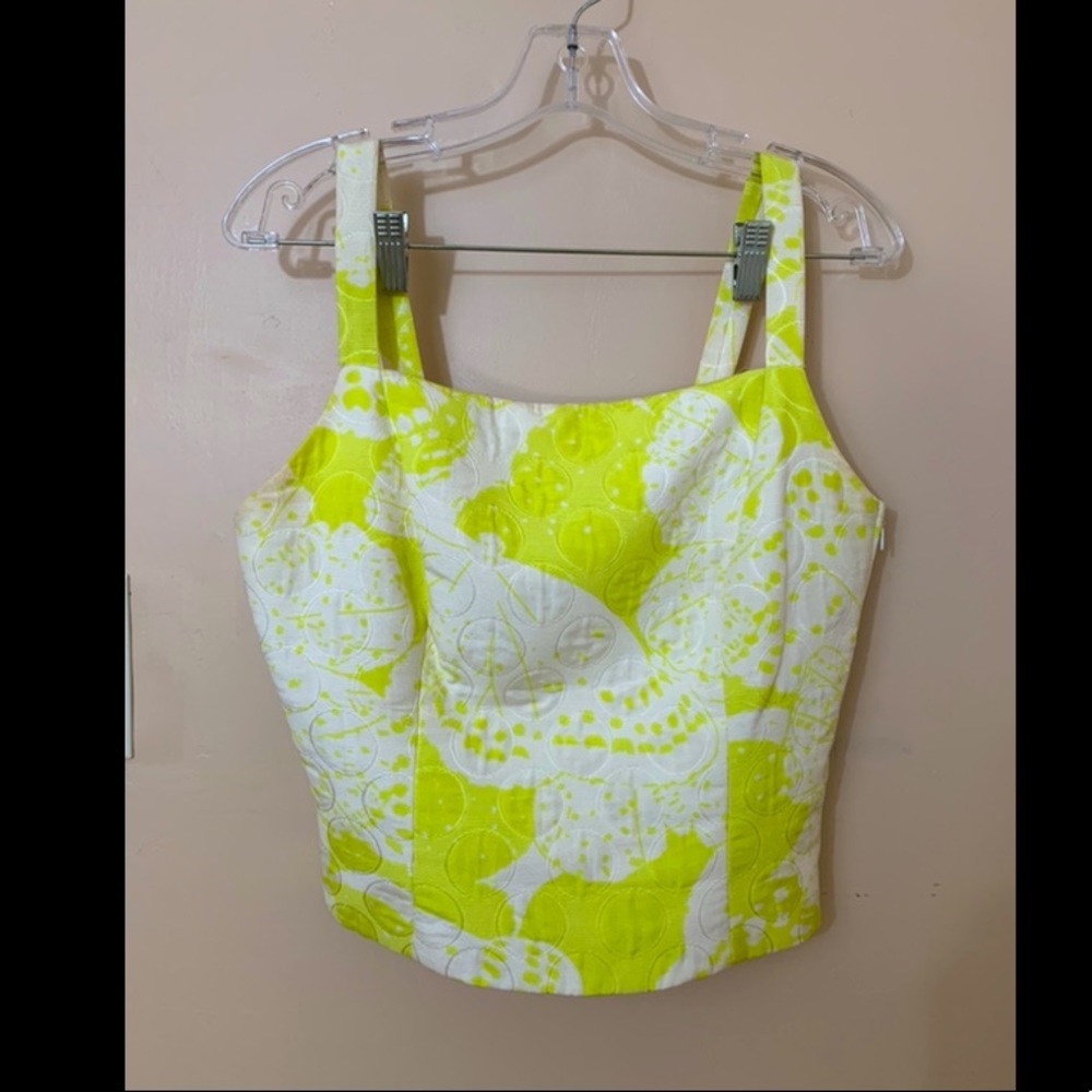 Louis Feraud, Size 8 white + citron textured tank